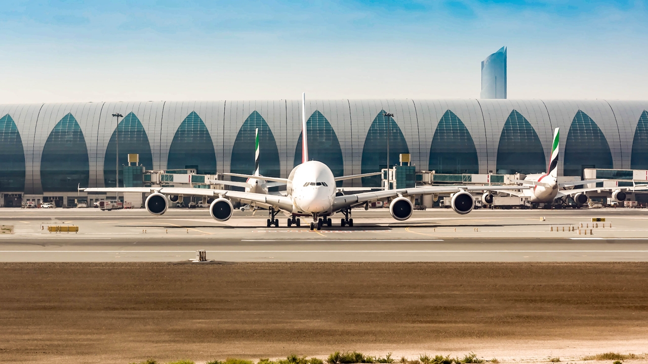 An Emirates A380 at Dubai International (Image Thales)