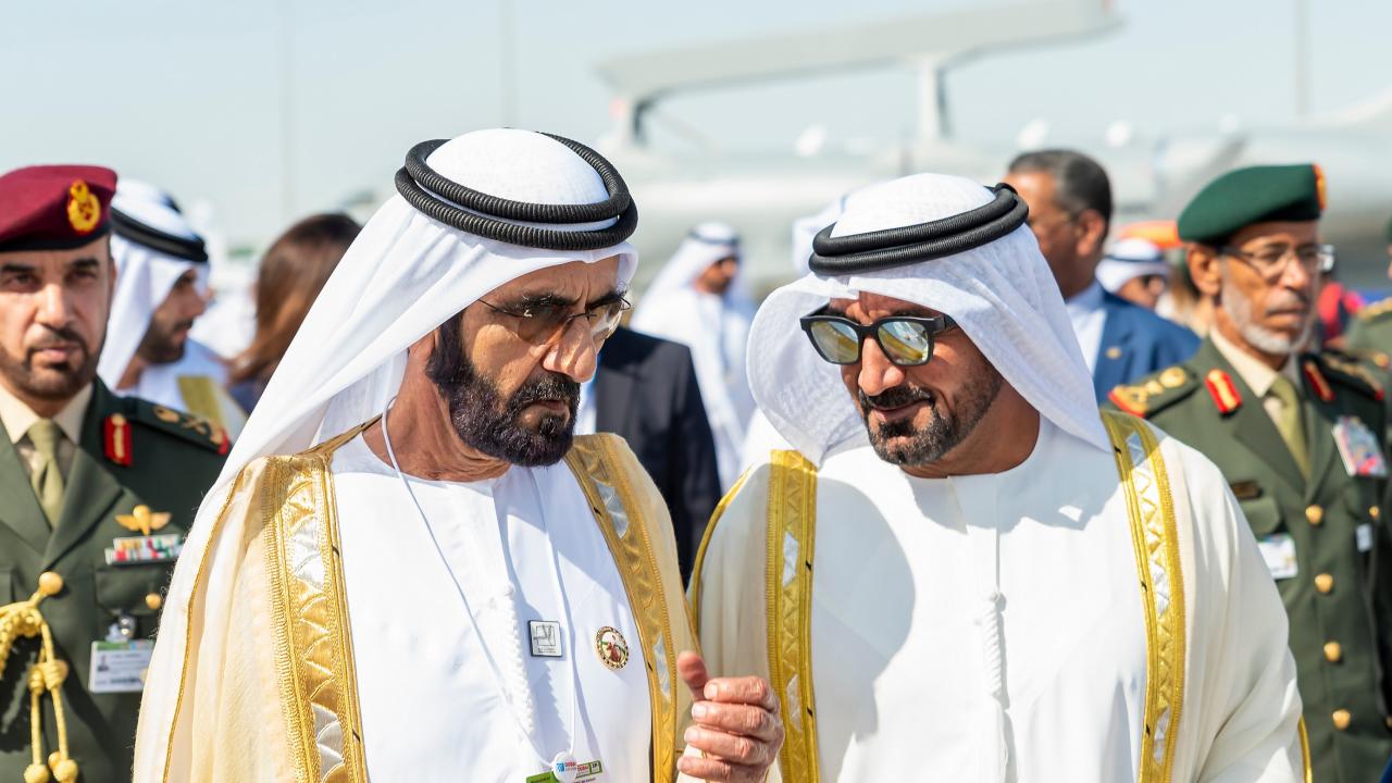Ruler of Dubai Sheikh Mohammed bin Rashid Al Maktoum walking at the 2019 show with Sheikh Ahmed
