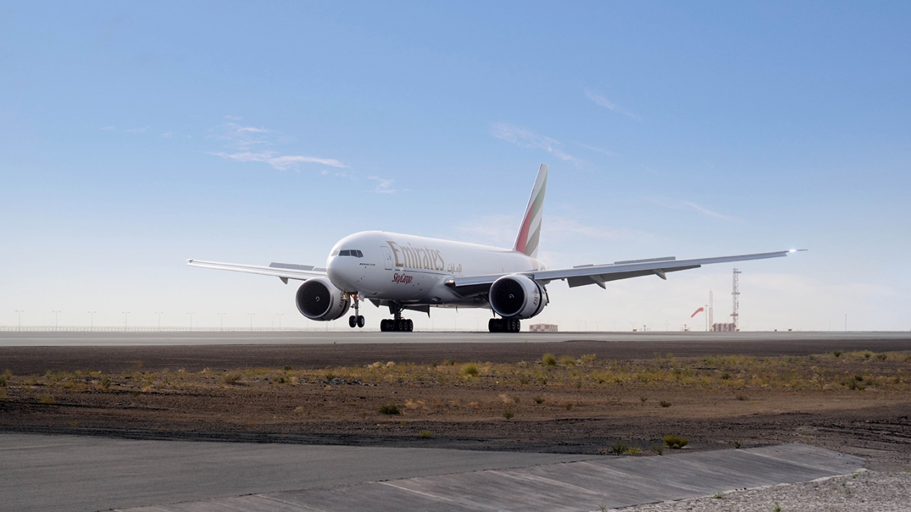 Boeing777F lands at Dubai World Central