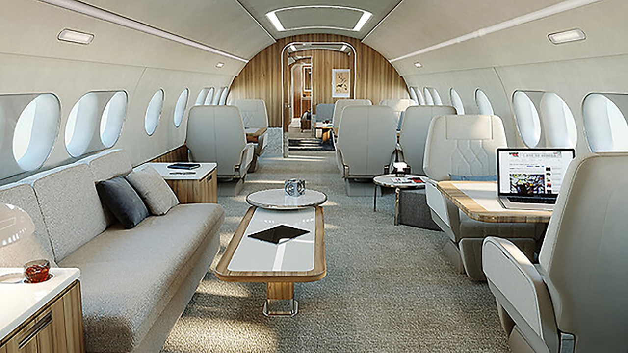 The cabin of the ACJ220 business jet
