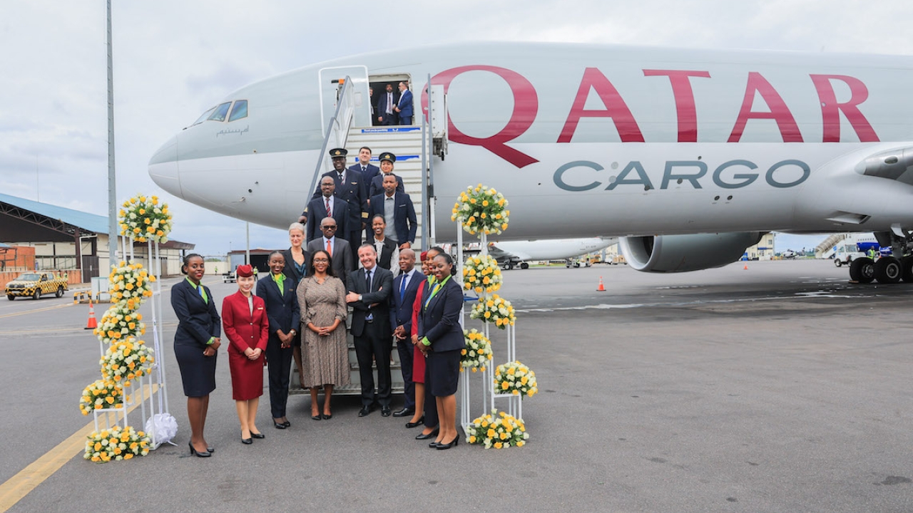 RwandAir CEO Yvonne Manzi Makolo and Qatar Airways’ CEO, Guillaume Halleux