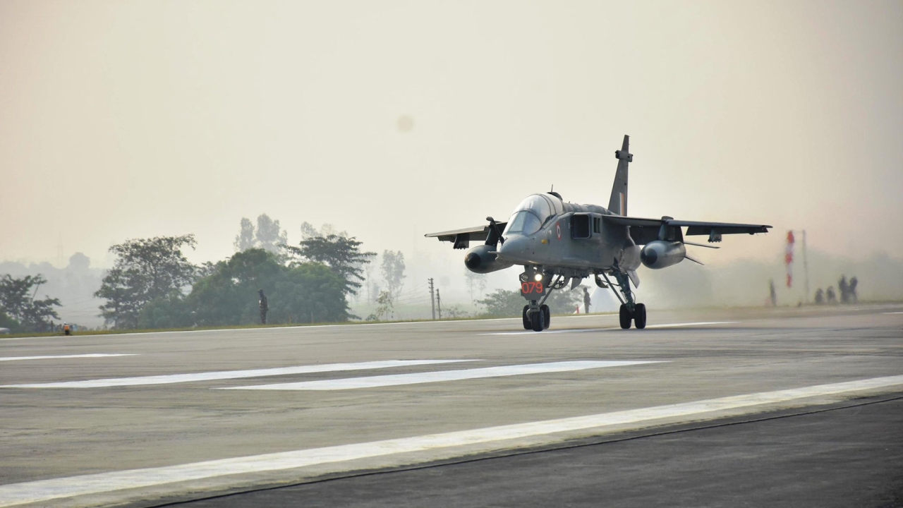 An IAF Jaguar on take off roll