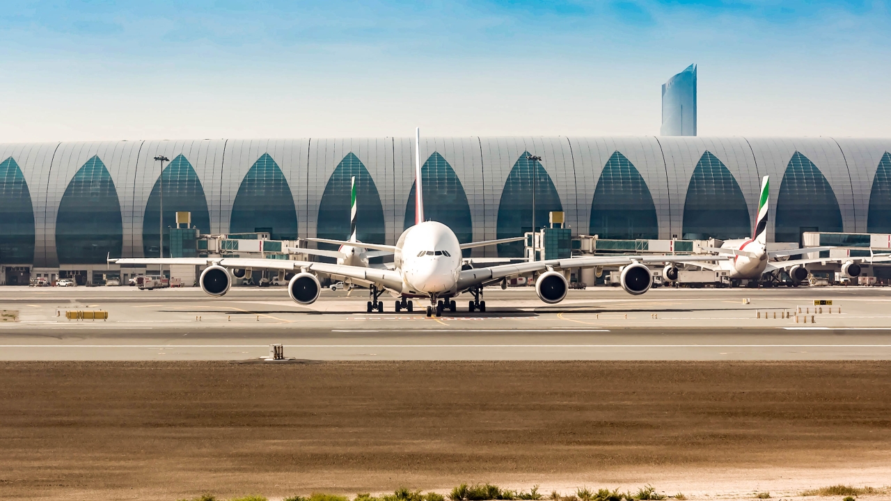 An Emirates A380 at Dubai International (Image Thales)